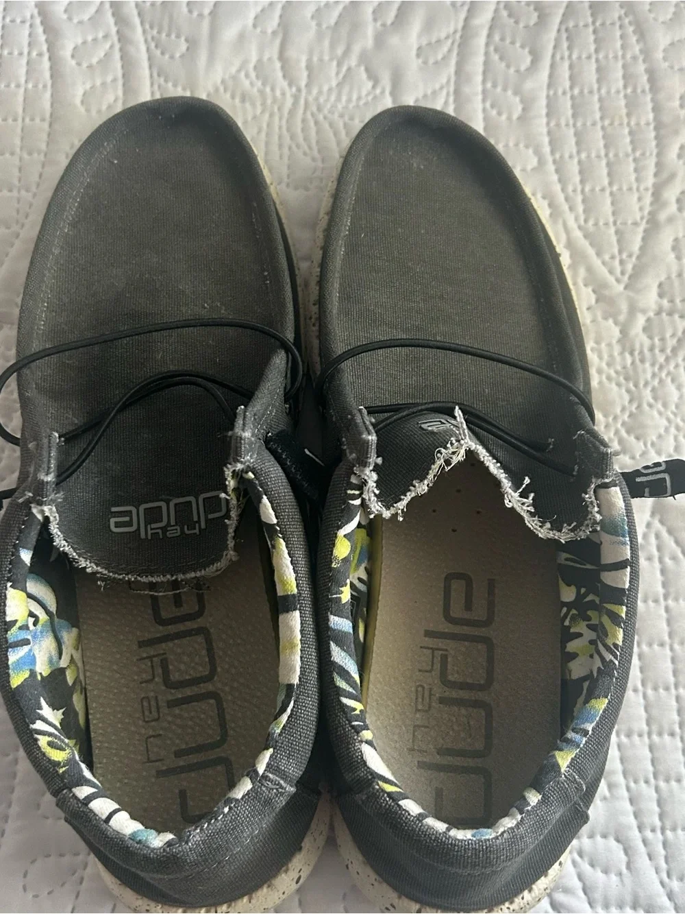 Hey Dude Men's Charcoal Canvas Slip-On Loafers with Patterned Lining